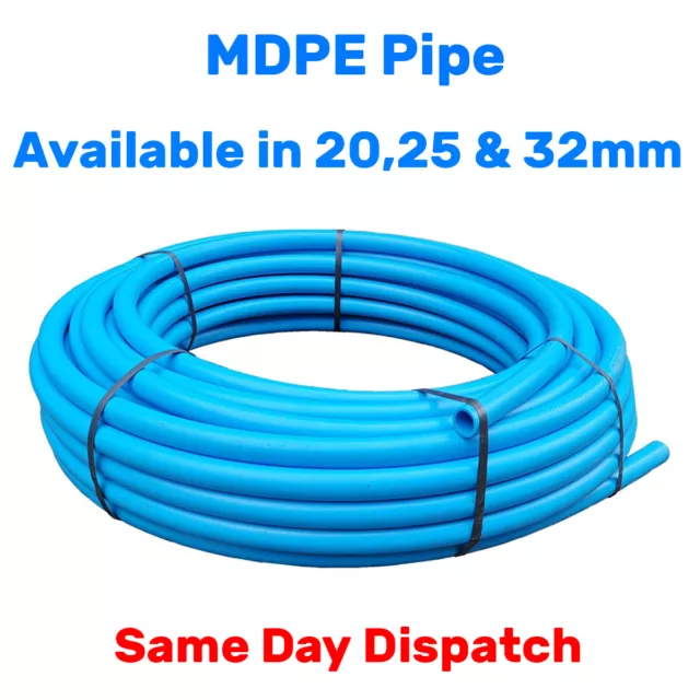 20/25 & 32mm MDPE Blue Mains Water Pipe Coil Sizes Length 25m 50m 100m