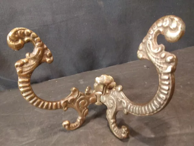 Heavy Victorian Double Hooks Coat Hat Wall Mount Hall Tree~Cast Brass
