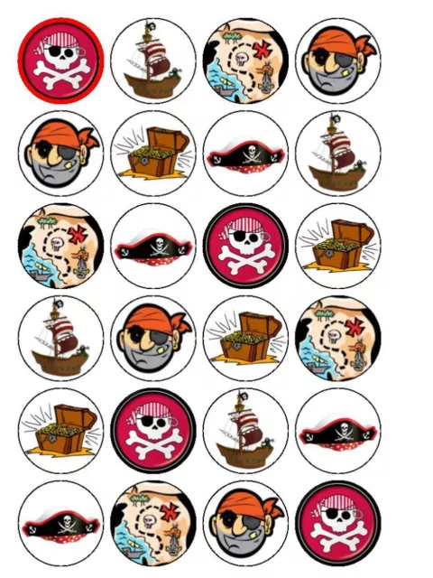 24 x Pirate party 1.5" PRE-CUT PREMIUM RICE PAPER  Edible Cake Toppers