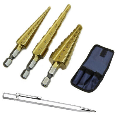 TITANIUM Step Drill Bit Set + Tungsten Carbide Marking Pen Tool