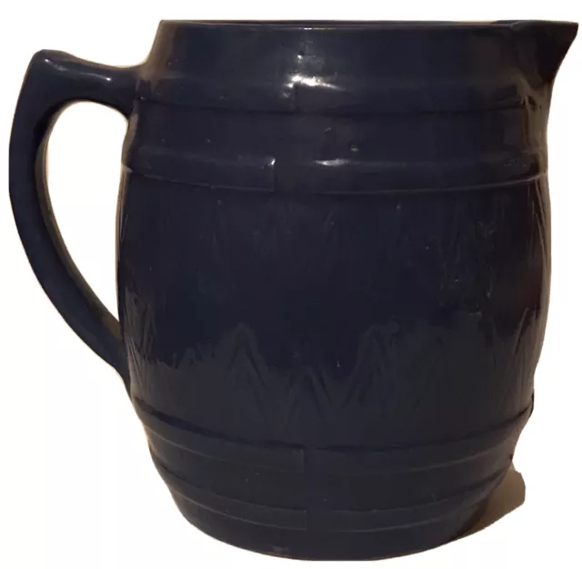 Vintage Unmarked 7’’ ‘Uhl’ Stoneware ,Blue Barrel Pitcher