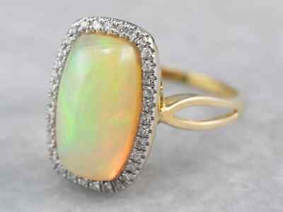 5ct White Opal Gemstone Unique Design 14k Yellow Gold Handmade Girl's Women Ring