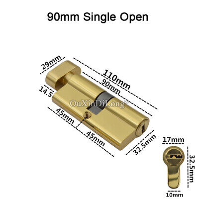 1PCS Pure Brass Mortise Door Lock Cylinder Gold Lock Core Repair Parts 60mm~90mm