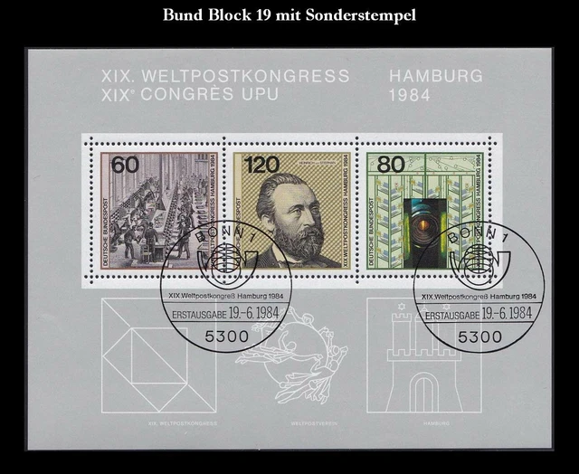 Bund BRD gestempelt Block 19 XIX Weltpostkongreß UPU Hamburg mit Sonderstempel Ø