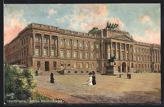 Braunschweig, Herzogl. Residenzschloss mit Damen, Ansichtskarte