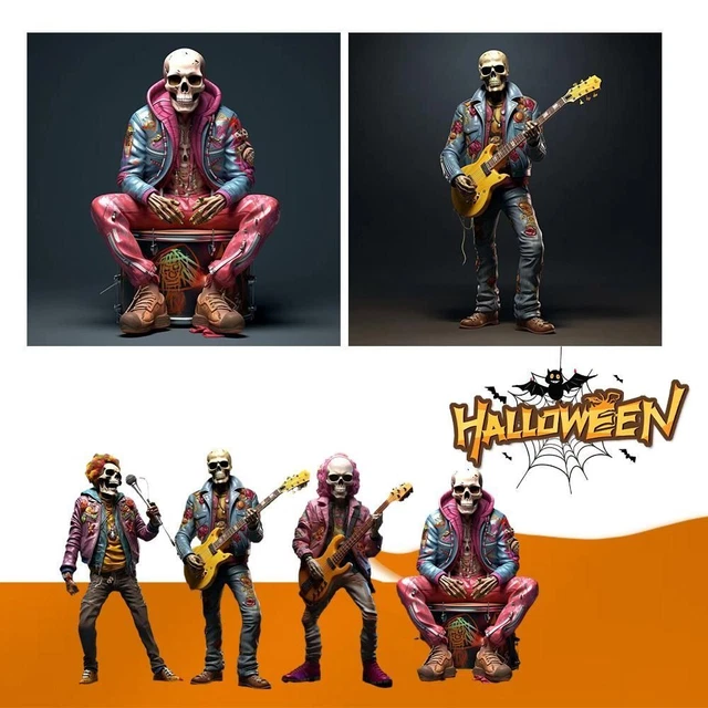 Resin Cool Skeleton Figures Halloween Skeleton Figurine Skull Horrible  Ornaments Car Instrument Panel Desk Decoration