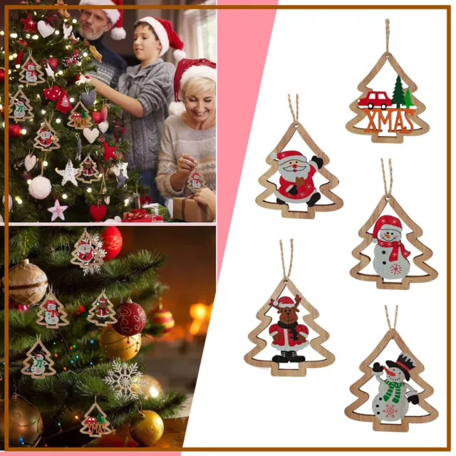 Christmas Ornaments Vintage Tree Hanging Decoration Wooden Pendant Gift