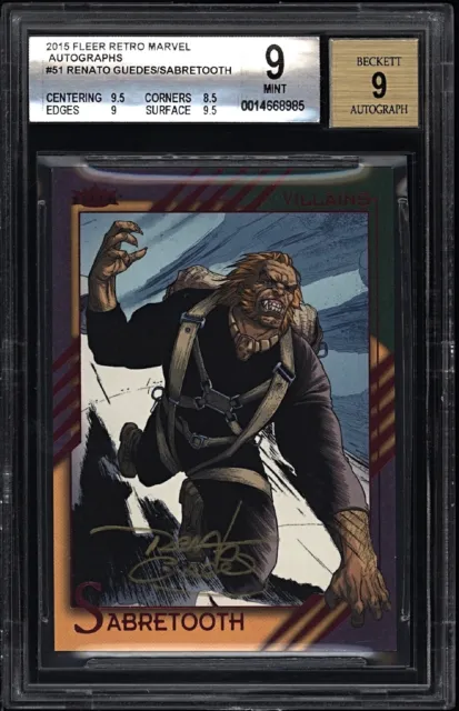 2015 Fleer Retro Marvel Auto Autograph Renato Guedes SABRETOOTH BGS 9 POP 1 UDA