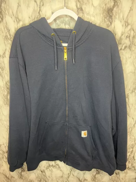 Carhartt Full Zip Navy Blue Hoodie Fleece Lined Sweatshirt Men’s Size 2XL