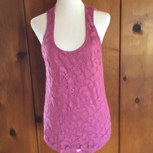 Banana Republic Lace Top 100% Cotton Lined mauve Tank Top sleeveless Shirt Med