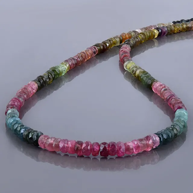 3.5mm Natural Faceted Tourmaline Multicolor Gemstone Rondelle Beads Necklace