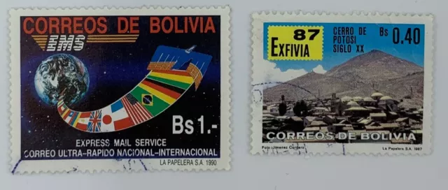 2 Briefmarken Bolivien Gestempelt & Abgelöst