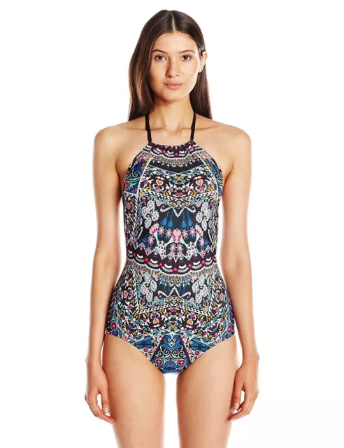 Laundry by Shelli Segal  One Piece Swimsuit Printed High Neck Blue Black Multi S