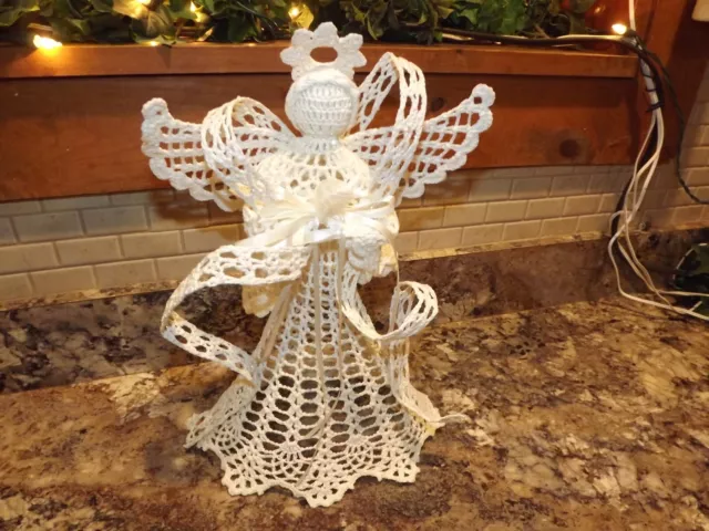 VTG Starched Crochet Angel Tree Topper Table Decor