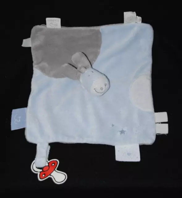 Doudou plat cheval gris bleu NOUKIES NOUKIE'S étoiles attache tétine TBE