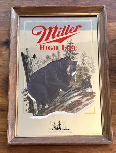 Original 1991 MILLER HIGH LIFE Wildlife Series "BLACK BEAR" MIRROR