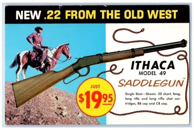 c1960's Horse New .22 From The Old West Ithaca Model 49 Saddlegun NY Postcard