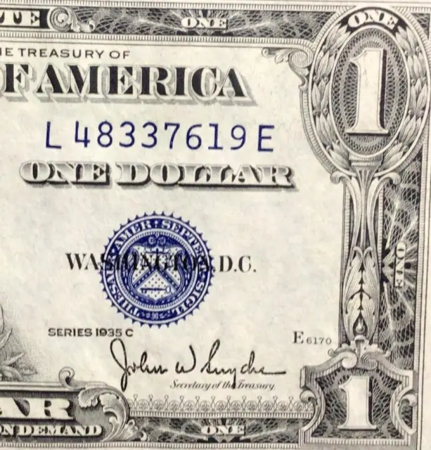 1935C $1 Blue SILVER Certificate Choice Uncirculated! X7619 Old US Currency!