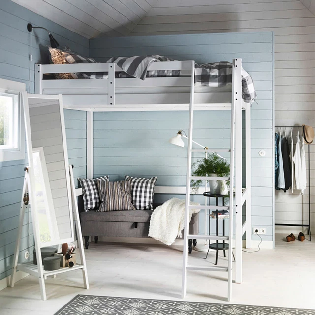 Cabin Bed Frame Single Mid Sleeper With Drawers Desk Bookshelf - Home Treats UK