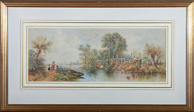 Late 19th Century Watercolour - River Scene with Eel Bucks
