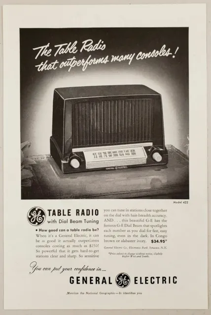 1951 Print Ad General Electric Table Radios with Dial Beam Tuning Syracuse,NY