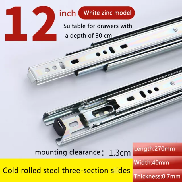 1 Pair Steel Drawer Slides Silent Buffer Ball Bearing Cabinet Hardware Durable