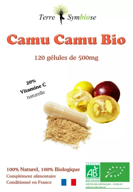 Vitamine C Naturelle 16%  Extrait de Camu Camu Biologique  120 gélules de 500mg 2