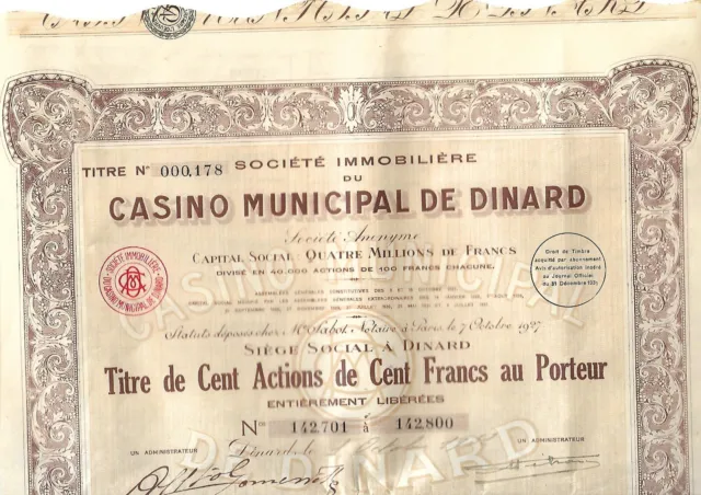 action Ste Immobiliere Casino Municipal de Dinard 1927