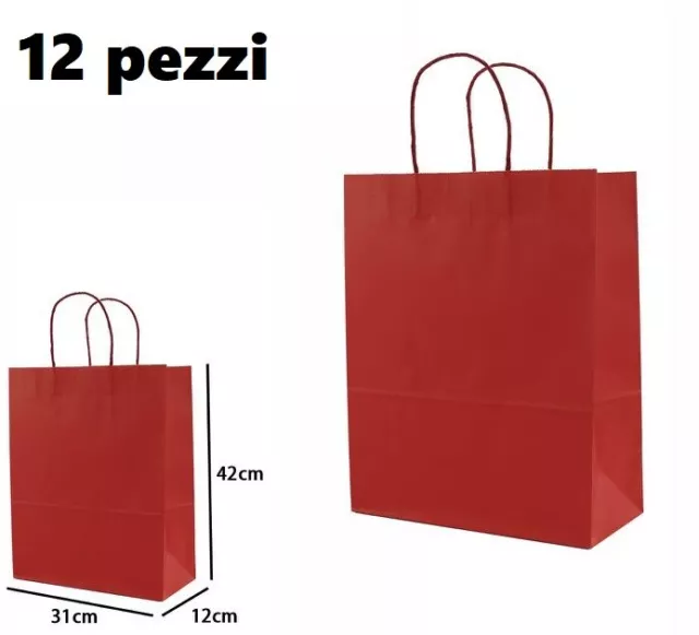 Set 12 Pezzi Buste Borsa Da Regalo Sacchetti Carta Rossa 42x31x12cm dfh