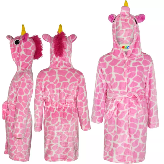 Kids 3D Animal Giraffe Pink Bathrobe Fleece Dressing Gown Girls  Nightwear 2-13
