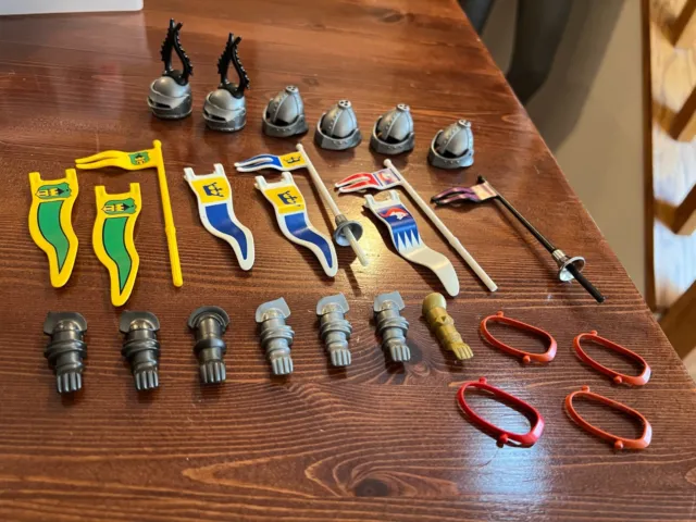 Playmobil knight joust accessories LOT: greaves lances banners shoulder harness