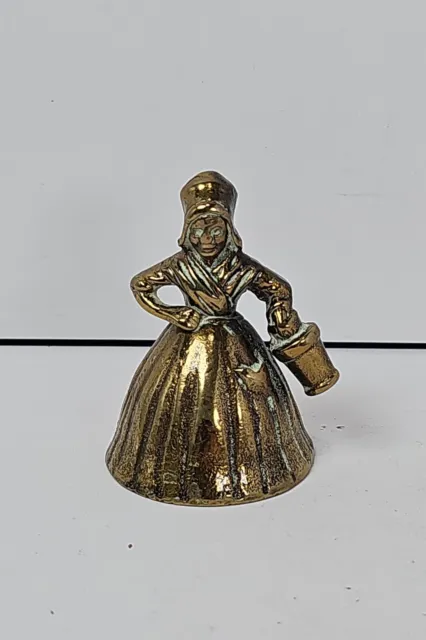 Vintage Miniature Brass Bell Dutch Lady Milk Maid Solid Brass Clapper 2.75" Tall