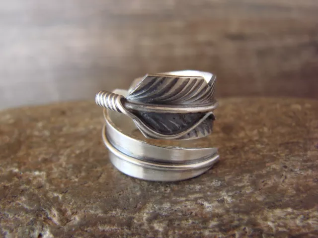 Navajo Indian Adjustable Sterling Silver Feather Ring - Chris Charley