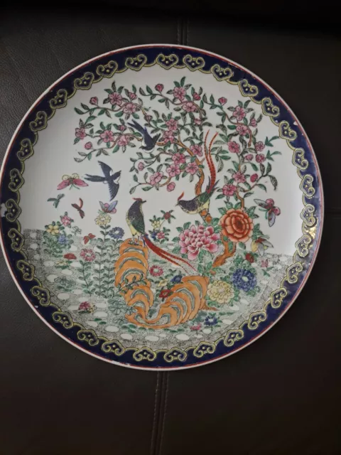 Antique Vintage Chinese Porcelain Plate Bird Peacock Hand Painted Oriental 1905