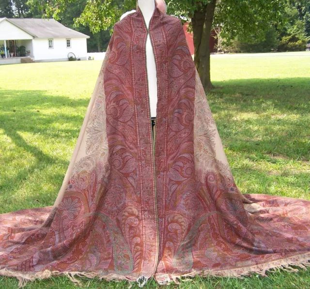 Antique Large Victorian Paisley Shawl Pashmina in Tan and Brown