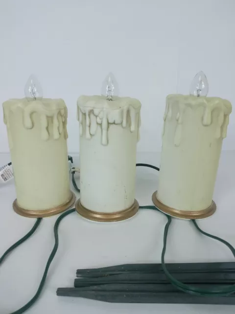 Vintage 3 Candle String Light Window Mantle Yard Centerpiece Large Distressed