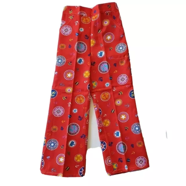 Size 5 70s Deadstock Kids Nautical Flares Red Unused Hippy Christmas Vintage Mod