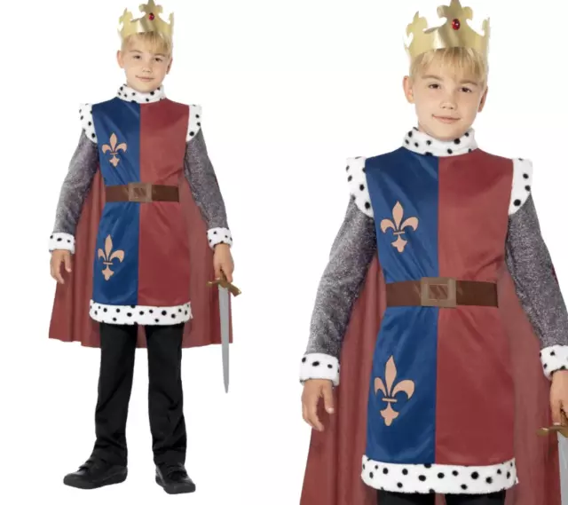Boys King Arthur Costume World Book Day Medieval Knight Fancy Dress Age 4-12