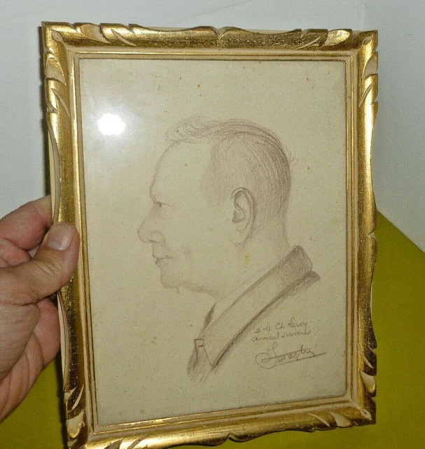 Dessin Au Crayon Signé René Thiry - Portrait De Léonard De Vinci - XIXème Siècle - Original