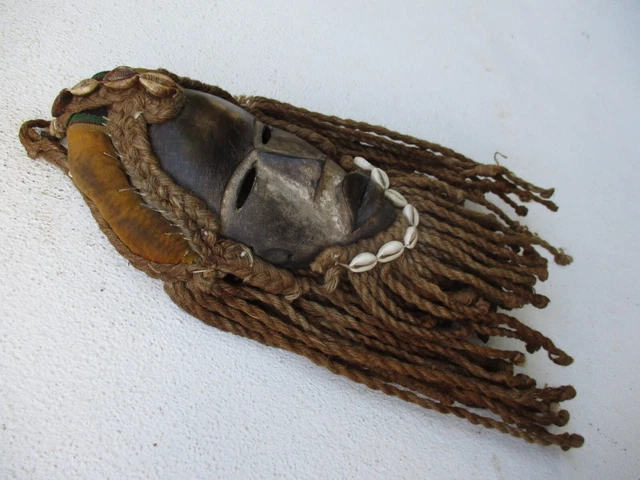 Vintage Tribal African Nicety Old Hand Carved Mask Hardness Wood Drawstring Hair 5
