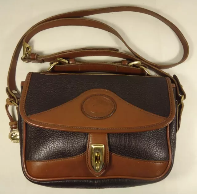 Vtg Dooney & Bourke Brown Black Leather Shoulder Bag Satchel Crossbody Purse AWL