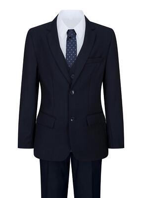 Ragazzi navy blue 5 Pezzo Suit Blazer gilet camicia pantaloni cravatta Festa Di Nozze
