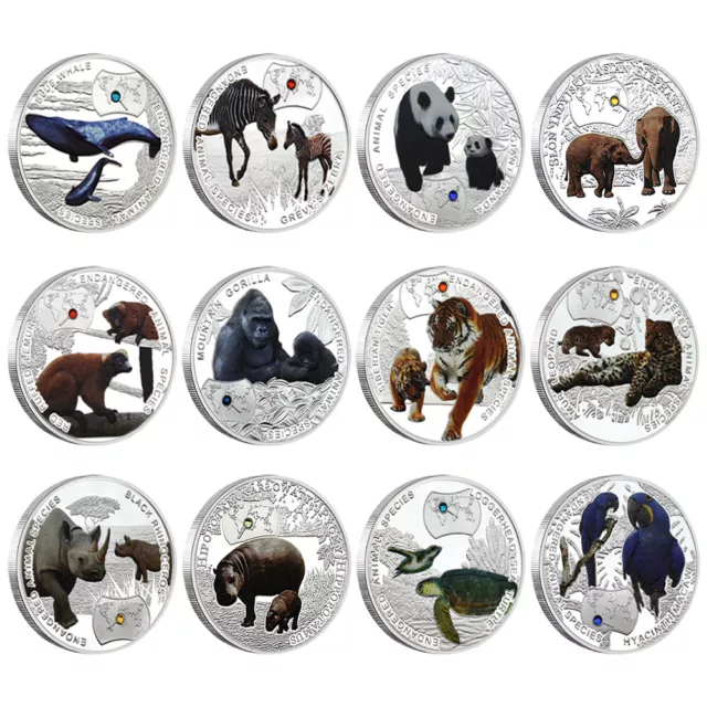 12pcs African Endangered Animals Challenge Coin 1000 Kwacha Zambia Silver Coin