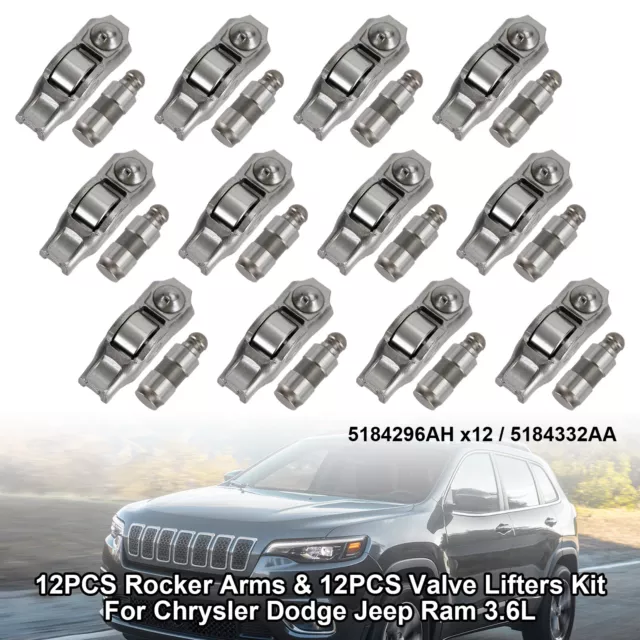 12PCS Rocker Arms & 12PCS Valve Lifters Kit Pour Chrysler Ram 3.6L