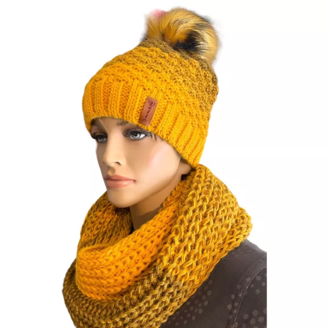 VEILO 2teiliges-Set Damen Winterset Mütze Schal Beanie großer Pompon Loop 36.64 3