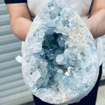 9.76LB natural blue celestite geode quartz crystal mineral specimen healing MA54