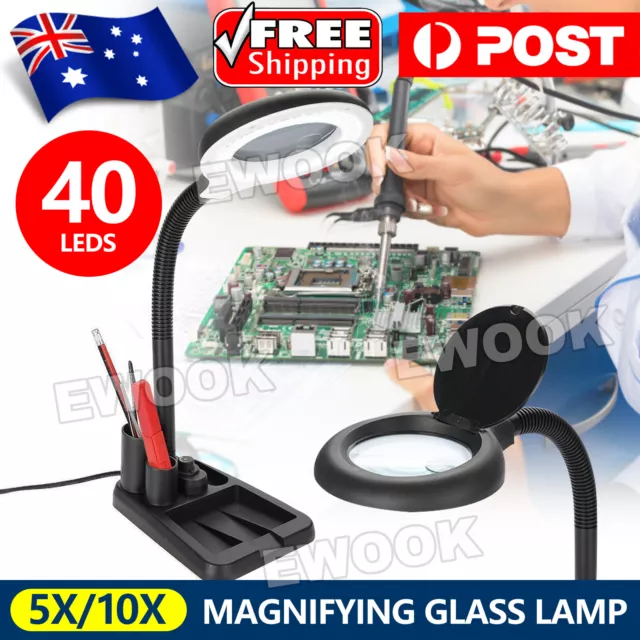 10X Magnifying Glass Lamp 40LED Light Magnifier Desk Table Task Craft Work Bench