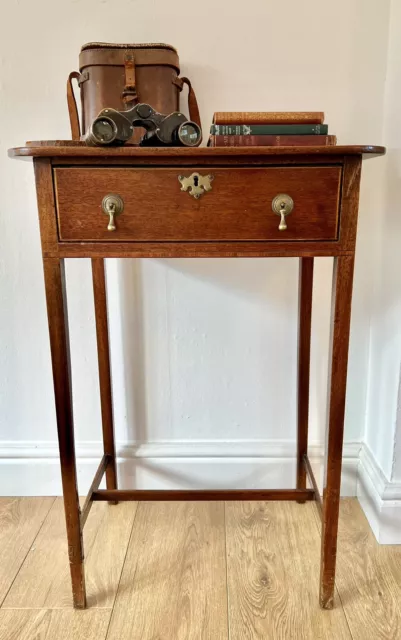 Antique Georgian Oak Hall Side Table Console Drawer Tall Slim Key Lock Inlay Reg