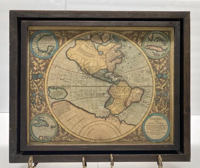 America India Nova Antique Map Reproduction in double layer Wood frame 16 x 19