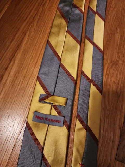 $75 Nick Cannon Mens Neck Tie Casual Gold Gray Slim Check  Necktie